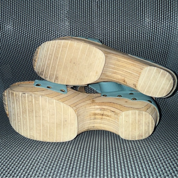 John Fluevog Mountain Rushmore Sandals Buckle Clogs Aqua Blue Leather Shoes - Picture 10 of 10
